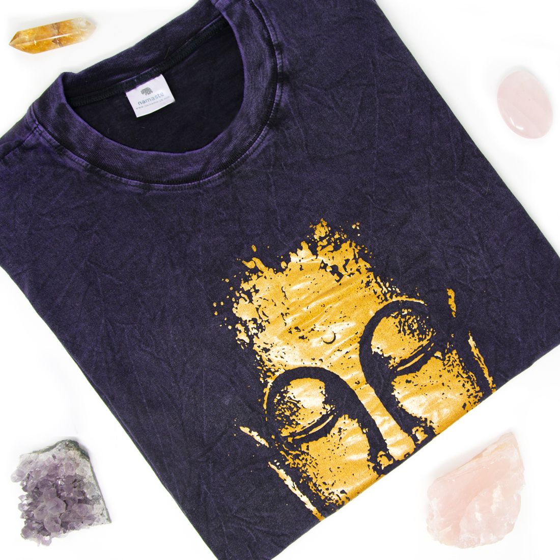 Unisex Stone Washed Buddha Print T-Shirt - Purple